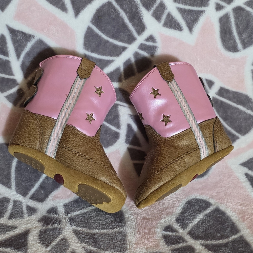 Kids Pink and Brown Western Booties - Cute Star Accent